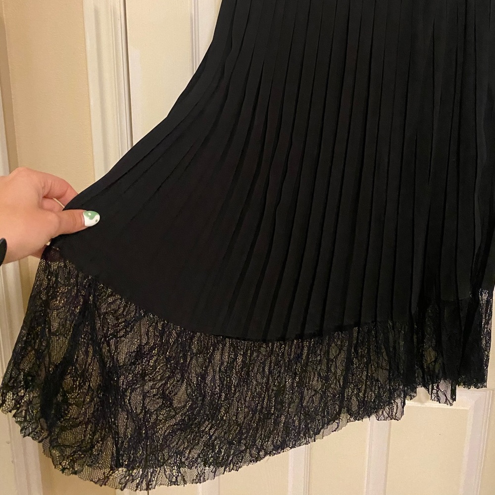 Black Pleated Midi/Maxi Skirt with Lace Trim